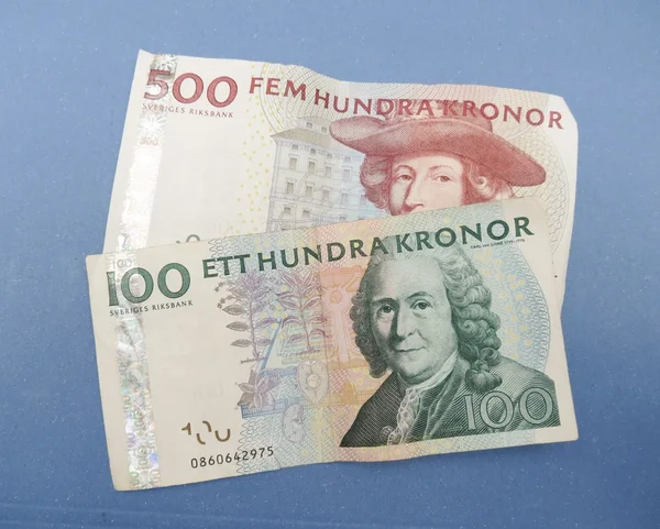 Moneda Sueca Sek Suecia Sobre Fondo Azul — Foto de Stock