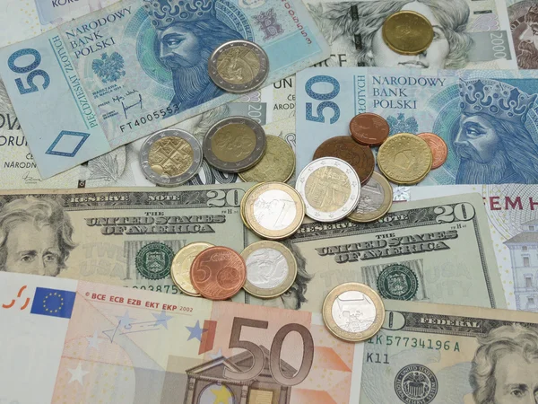 Mieszane Banknoty Usd Eur Sek Pln Czk — Zdjęcie stockowe