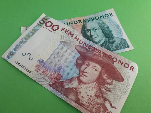 Zweedse Valuta Sek Uit Zweden Groene Achtergrond — Stockfoto
