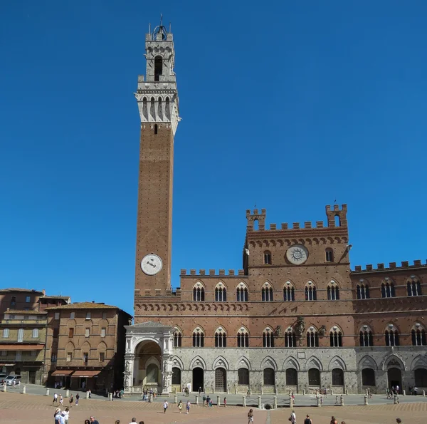 Ayuntamiento Medieval Con Torre Mangia Piazza Del Campo Siena Italia —  Fotos de Stock