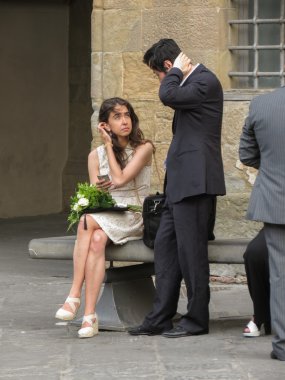 Florence, İtalya - Temmuz 2016 yaklaşık: Mezuniyet töreni ana meydanında