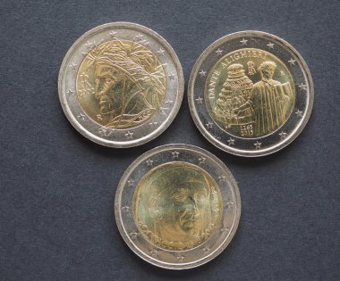 EUR coins with Italian writers in Florence clipart