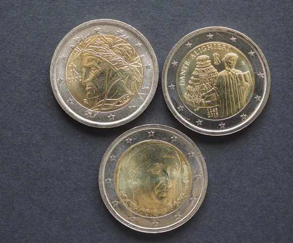 EUR coins with Italian writers in Florence — Stock Photo, Image