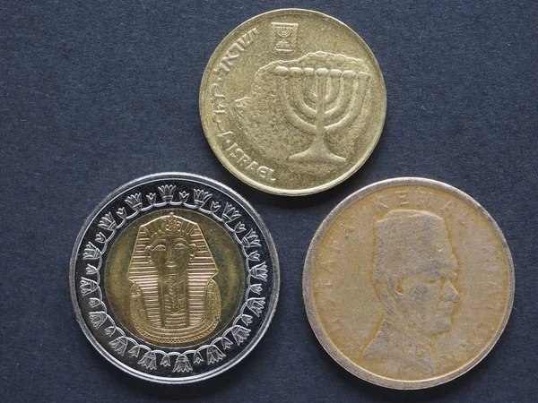 Střední Východ Mince Egypta Egp Izrael Ils Turecka Zkuste — Stock fotografie