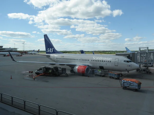 捷克共和国布拉格 2016年6月 Sas 斯堪的纳维亚航空公司波音737 800 停在机场 — 图库照片
