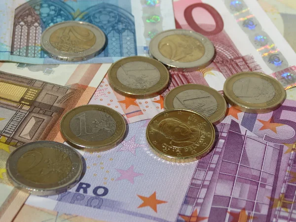 Monety Banknoty Euro Waluta Unii Europejskiej — Zdjęcie stockowe