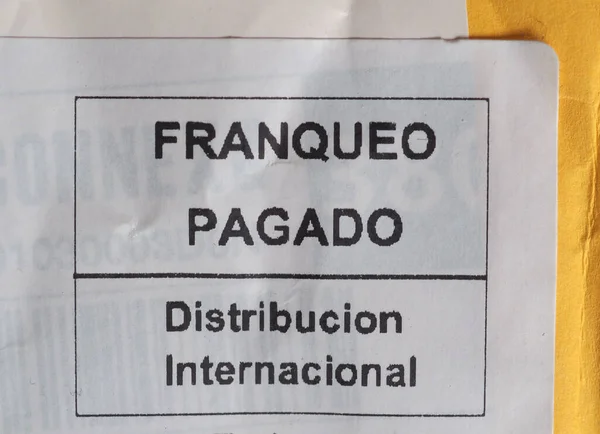 マドリード スペイン Circa 2021年2月 スペインの郵便料金メーター フランセオ パガド 流通国際 翻訳郵便料金支払済 国際配送 — ストック写真