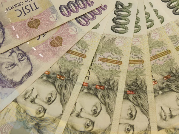 Czeskich Koronach Czk Prawnym Środkiem Płatniczym Republice Czeskiej Banknotów — Zdjęcie stockowe