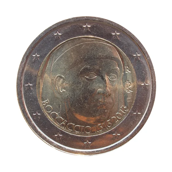 Two euro coin bearing the portrait of Giovanni Boccaccio — Stock Photo, Image