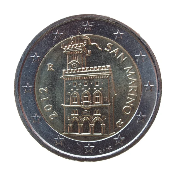 Два Євро Eur Монета Республіки Сан Марино Законний Платіжний Засіб — стокове фото
