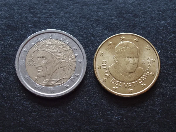 Два Євро Монетою Несучих Портрет Данте Аліг Єрі Які Зображені — стокове фото