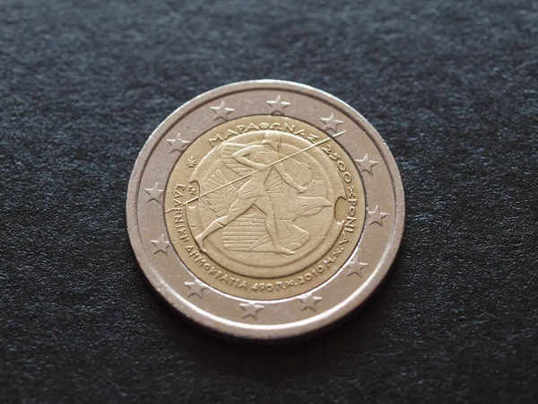 Κέρμα Των Δύο Ευρώ Eur Που Εκδόθηκε Από Την Ελλάδα — Φωτογραφία Αρχείου