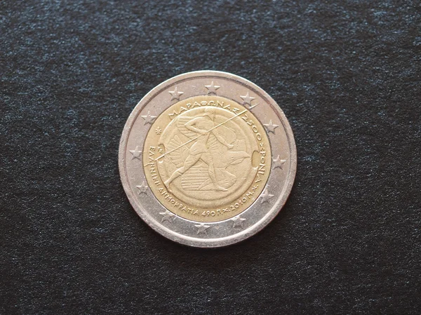 Κέρμα Των Δύο Ευρώ Eur Που Εκδόθηκε Από Την Ελλάδα — Φωτογραφία Αρχείου