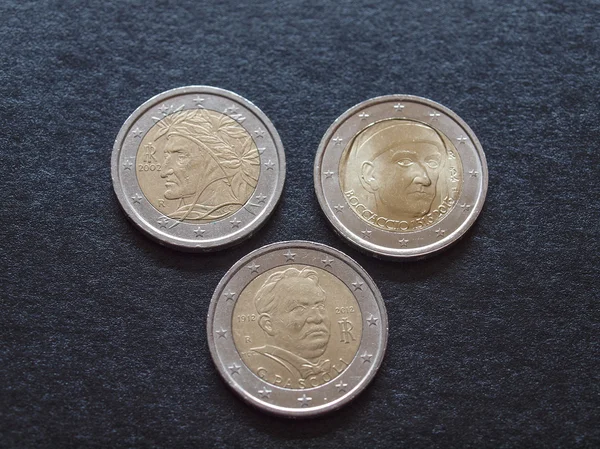 Monedas Euros Emitidas Por Italia Para Celebrar Los Escritores Dante —  Fotos de Stock
