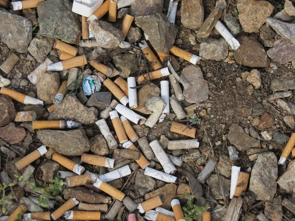 Closeup Many Dirty Cigarettes Butts Background — Stock Photo, Image