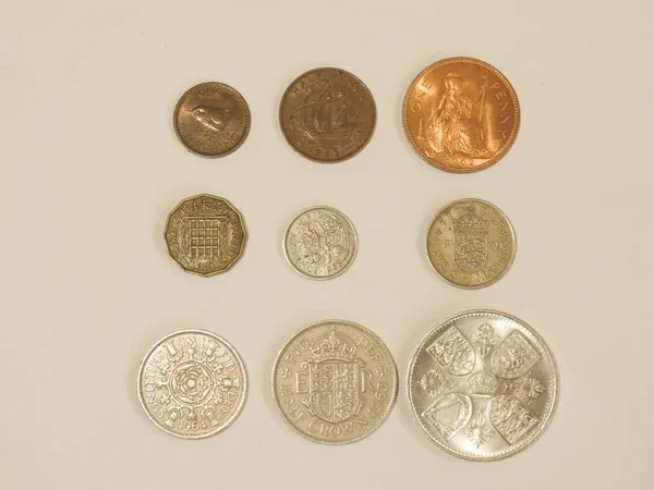 Попередньо Десяткової Gbp Британські Фунти Монети Валюті Сполучене Королівство Вжитку — стокове фото