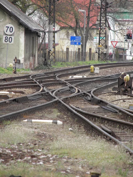 Detalhe Das Vias Férreas Ferroviárias Para Trens — Fotografia de Stock