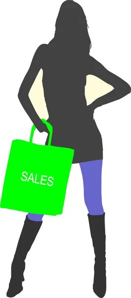 Chica sexy con bolsa de compras — Vector de stock