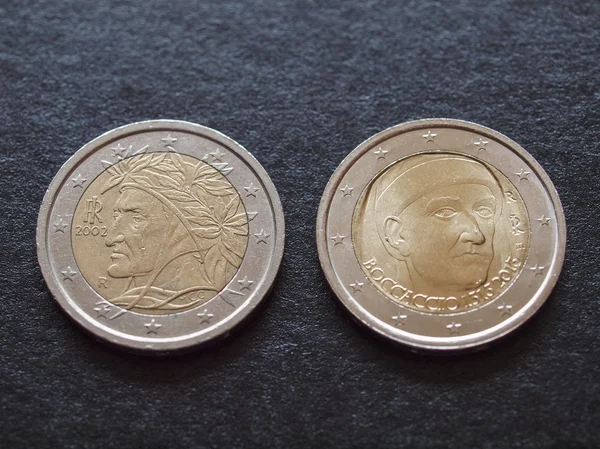 Данте Аліг'єрі і Джованні Боккаччо монети євро — стокове фото