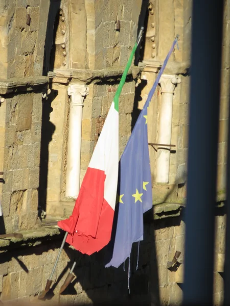 Flags Italy European Union Waving Facade — Stock Photo, Image
