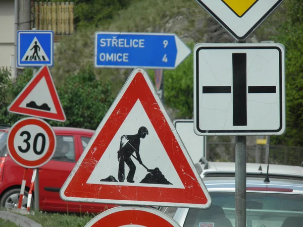 道路工程警告标志 交通标志 — 图库照片
