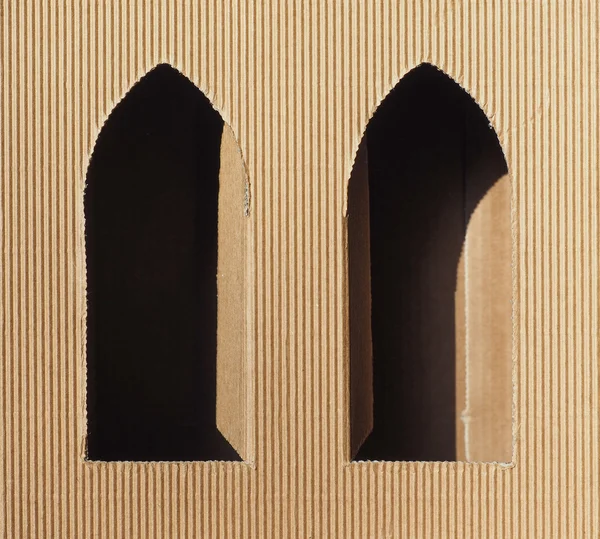 Brown Corrugated Cardboard Gothic Window Openings Useful Background — Stock Photo, Image