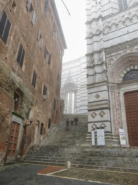 Siena Italský Středověkého Města Katedrála Mlžný Den — Stock fotografie