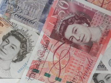 Londra, İngiltere - Temmuz 2015 yaklaşık: İngiliz Sterlini Sterlini notlar