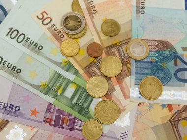 Euro (Eur) banknot ve madeni paralar para bir arka plan veya para kavram olarak yararlı