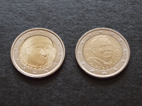 Монети Giovanni Боккаччо і Giovanni Pascoli Eur — стокове фото