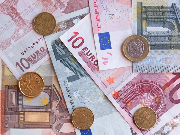 Euro notları ve madeni paralar — Stok fotoğraf