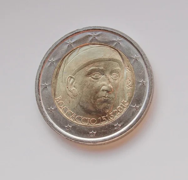 Two euro coin bearing the portrait of Giovanni Boccaccio — Stock Photo, Image