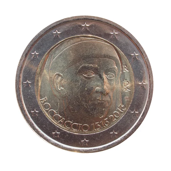 Две монеты евро с портретом Джованни Боккаччо — стоковое фото