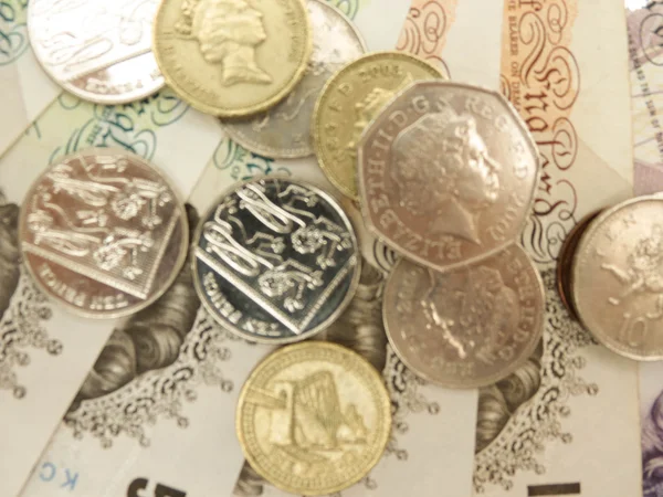 Britische Pfund Gbp Banknoten Und Münzen Mit Dem Porträt Der — Stockfoto