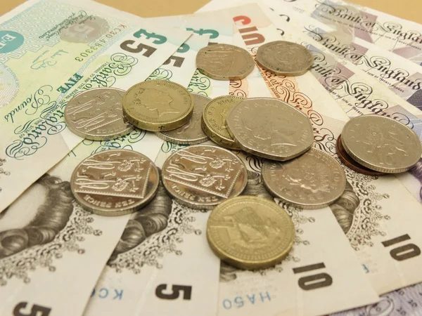 Billetes Monedas Libras Esterlinas Británicas Gbp Que Llevan Retrato Reina — Foto de Stock