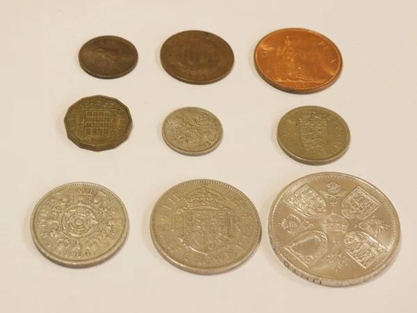 Moedas Libras Esterlinas Pré Decimais Gbp Moeda Reino Unido Uso — Fotografia de Stock