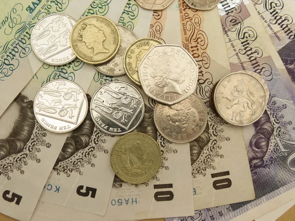 Billetes Monedas Libras Esterlinas Británicas Gbp Que Llevan Retrato Reina — Foto de Stock