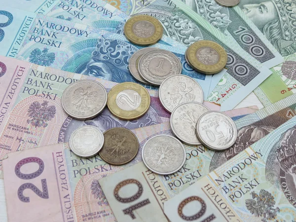 Polska Zloty Pln Valuta Sedlar Och Mynt — Stockfoto