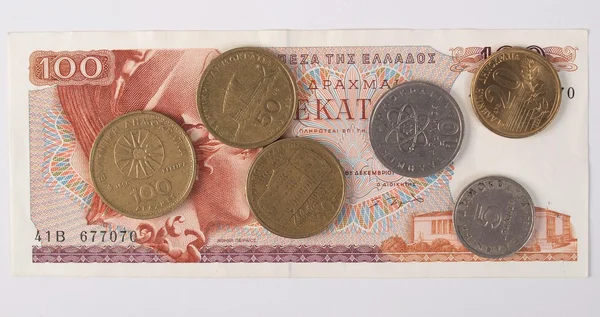 Billetes Monedas Dracmas Griegos — Foto de Stock