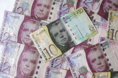 Edinburgh, İskoçya, İngiltere - yaklaşık Ağustos 2015: İskoç sterlini lirası banknotlar, İskoçya'nın para birimi