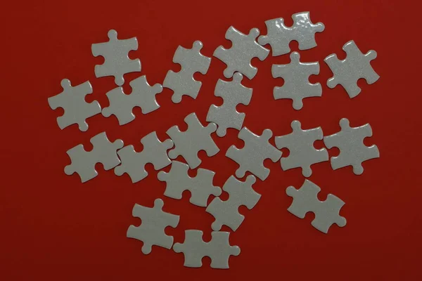 Pieces Jigsaw Puzzle Red Background — Stock Photo, Image