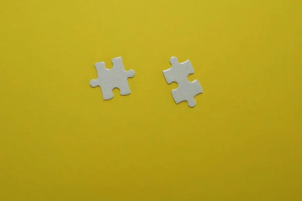 White Puzzle Pieces Yellow Background — Stock Photo, Image