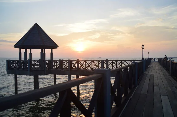 Momento Del Amanecer Tanjung Piai Jetty Johor Malasia — Foto de Stock