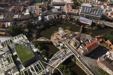 Melaka, Malezya - 10 Ocak 2020; Melaka tarihi kenti hava manzarası