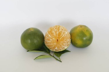 Turunçgil suhuiensis ya da beyaz arka planda izole edilmiş tatlı limonlar.