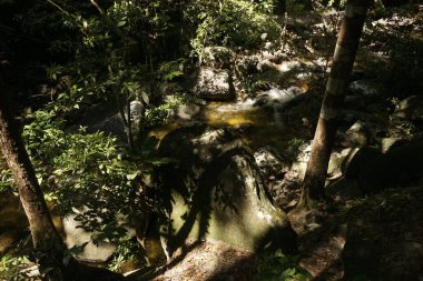 Malezya, Johor 'da bulunan Gunung Ledang şelalesinde büyük taşlı su akışı.