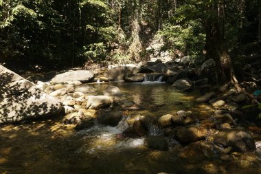 Malezya, Johor 'da bulunan Gunung Ledang şelalesinde büyük taşlı su akışı.