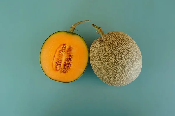 honeydew melon fruit on the green background