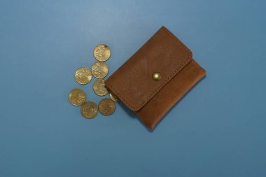 Mavi arka planda çantalı sikkeler