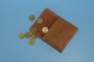 Mavi arka planda çantalı sikkeler